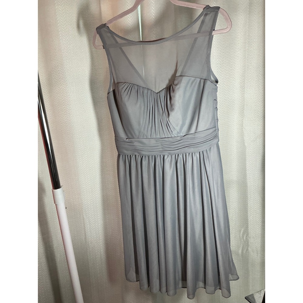 Davids Bridal Gray Bridesmaid Dress Size 12 Illusion Mesh Formal Party